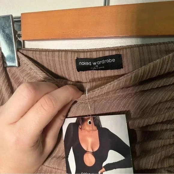 NWT Naked Wardrobe ruched detail mini skirt  in tan XS - Picture 4 of 5